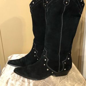 Black Suede Western Cowboy Boots Size 9